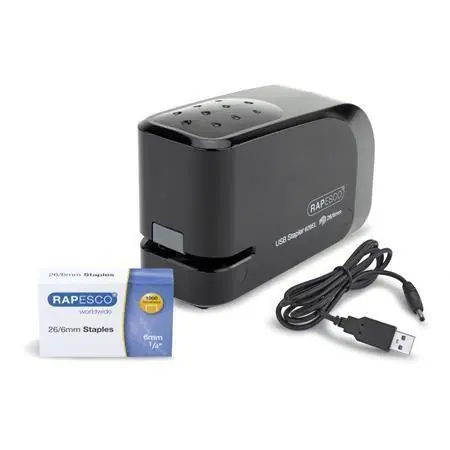 Sešívačka "626EL", černá, elektrická, 26/6, na 15 listů, USB nabíjení/baterie, RAPESCO 1454 OFERTA office vše pro kancelář Výhodná Nabídka
