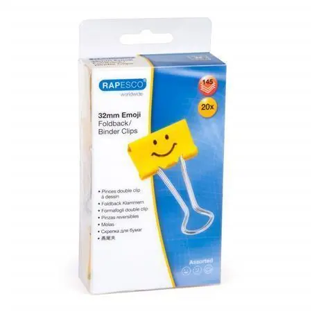 Levný Klipy na dokumenty "Emoji", žlutá, 32 mm, RAPESCO OFERTA office vše pro kancelář