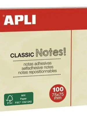 Samolepicí bloček "CLASSIC", žlutá, 75 x 75 mm, 100 listů, APLI 10975 OFERTA office vše pro kancelář Super Cena