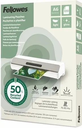 Přímo Od Výrobce Laminovací fólie "Light", 80 mikronů, A6, lesklá, recyklovaný, 100 ks, FELLOWES 100143441 OFERTA office vše pro kancelář