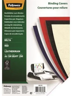 Zlevněný Zadní kryt "Delta", pro kroužkovou vazbu, imitace kůže, matný červený, A4, 250 g, FELLOWES OFERTA office vše pro kancelář