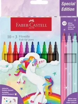 Fixy "Unicorn", 10 barev + 3 třpytivé fixy, FABER-CASTELL 554213 OFERTA office vše pro kancelář Nová Kolekce