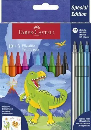 Fixy "Dinosaurus", 10 barev + 3 metalické barvy, FABER-CASTELL 554214 OFERTA office vše pro kancelář Zlevněný