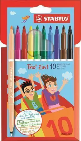 Fixy "Trio 2 in 1", 10 různých barev, 0,5-2 mm, s 2 hroty, STABILO OFERTA office vše pro kancelář Top Prodej