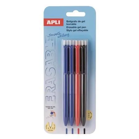Gelové pero “Erasable”, 3 různé barvy, 0,5 mm, vymazatelné, stiskací mechanismus, 4 ks, APLI 20517 OFERTA office vše pro kancelář Cenově Výhodný