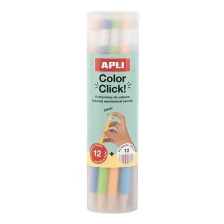 Přímo Od Výrobce Mechanická pastelka "Color Click", 12 různých barev, sada v plastovém pouzdře, APLI 20080 OFERTA office vše pro kancelář
