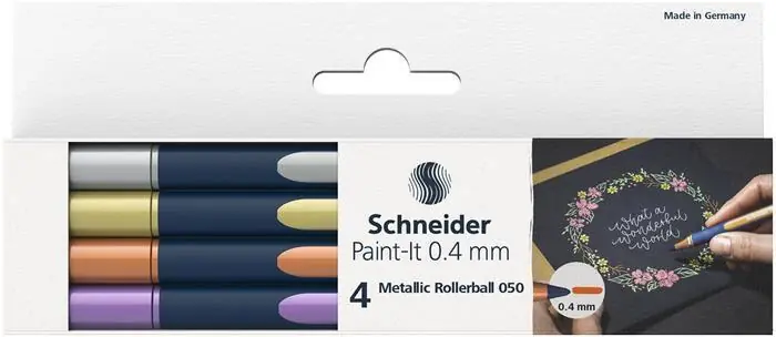 Zlevněný Metalická sada rollerball "Paint-It 050", 4 různé barvy, 0,4 mm, SCHNEIDER ML05011501 OFERTA office vše pro kancelář