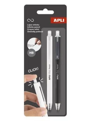 Vrácení Zdarma Nekonečná tužka "Infinite Click", bílá a černá, HB, stiskací mechanismus, 2 ks, APLI 20064 OFERTA office vše pro kancelář
