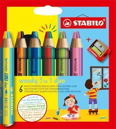 Pastelky "Woody 3v1 duo", sada, 6 dvojitých smíšených barev, STABILO 8826-2 OFERTA office vše pro kancelář Nízká Cena