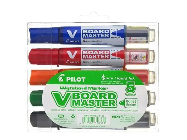 Popisovače "V-Board Master" na bílou tabuli – sada, 5 barev, kuželový hrot, 2,3 mm, PILOT OFERTA office vše pro kancelář Kup Teď