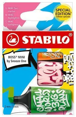 Víkendová Akce Sada zvýrazňovačů "Boss Mini Snooze One", 3 různé barvy (zelená, růžová, oranžová), 2-5 mm, STABILO OFERTA office vše pro kancelář