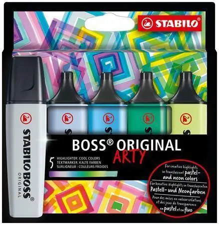 Zvýrazňovač "BOSS original Arty", 5 ks, studené odstíny, 2-5 mm, STABILO 70/5-02-2-20 OFERTA office vše pro kancelář Cenový Hit