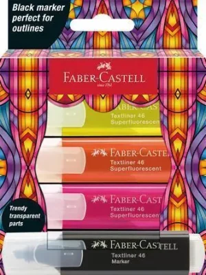 Zvýrazňovač "Glassy", 3 různé neonové barvy + černá, FABER-CASTELL 254693 OFERTA office vše pro kancelář Horká Nabídka