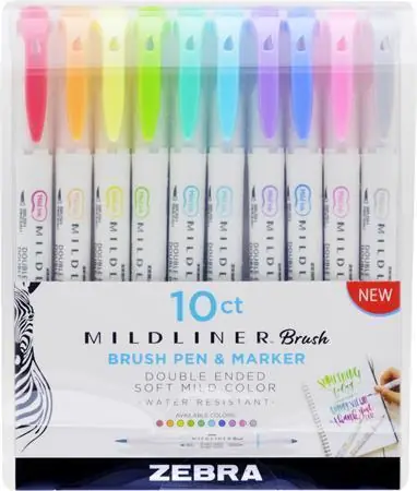 Cenově Výhodný Štětcové fixy "Mildliner Brush & Marker", 10 barev, oboustranný, ZEBRA 79101 OFERTA office vše pro kancelář