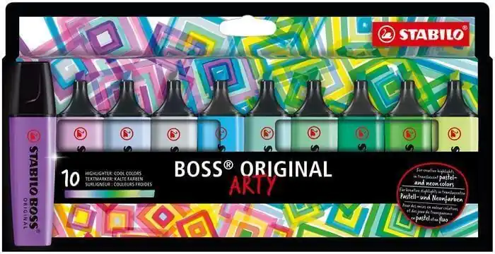 Časově Omezené Zvýrazňovače "BOSS original Arty", 10 ks, studené odstíny, 2-5 mm, STABILO 70/10-2-20 OFERTA office vše pro kancelář