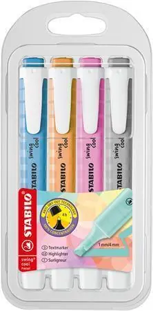 Zvýrazňovače "Swing Cool Pastel", sada, 4 barvy, 1-4 mm, STABILO 275/4-08-02 OFERTA office vše pro kancelář Omezená Nabídka