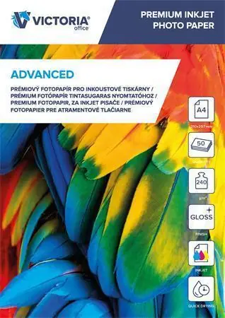 Fotografický papír "Advanced", do inkoustové tiskárny, lesklý, A4, 240 g, 50 ks / balení, VICTORIA OFERTA office vše pro kancelář Super Cena