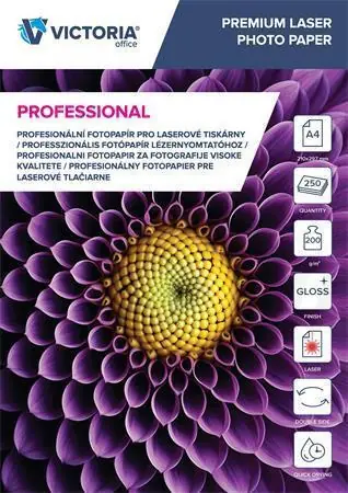 Nejprodávanější Fotografický papír "Professional", do laserové tiskárny, lesklý, A4, 200g, oboustranný, VICTORIA OFERTA office vše pro kancelář