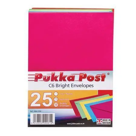 Nejlepší Cena Obálky "Bright", mix zářivých barev, C6, pogumovaný povrch, PUKKA PAD 9061-ENV OFERTA office vše pro kancelář