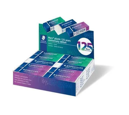 Sezónní Sleva Pryž "Mars Plastic 526", displej/20 ks, modro-zeleno-fialová, výroční edice 125 let, STAEDTLER 526 5 OFERTA office vše pro kancelář