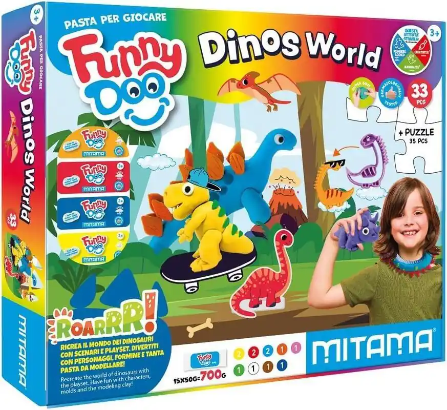 Modelína FUNNY DOO, sada "Dinos“, + formy + nástroje, MITAMA 63855 OFERTA office vše pro kancelář Jen Po Omezenou Doba