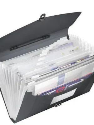 Top Prodej Aktovka s držadlem a 12 přihrádkami, Vivida černá, A4, plast, ESSELTE OFERTA office vše pro kancelář