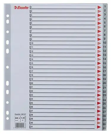 Dokud Zásoby Vydrží Barevné rejstříky, šedá, A4 Maxi, plast, 1-31, ESSELTE OFERTA office vše pro kancelář
