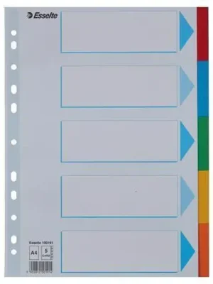 Rejstříky "Standard", popisovatelná titulní str., mix barev, karton, A4, 5 dílů, ESSELTE OFERTA office vše pro kancelář Speciální Cena