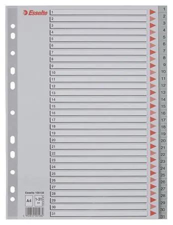 Vrácení Zdarma Rejstříky, šedá, A4, plast, 1-31, ESSELTE OFERTA office vše pro kancelář