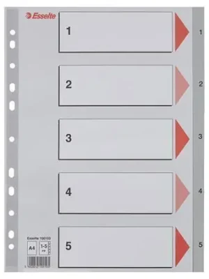 Cenový Hit Rejstříky, šedá, A4, plast, 1-5, ESSELTE OFERTA office vše pro kancelář