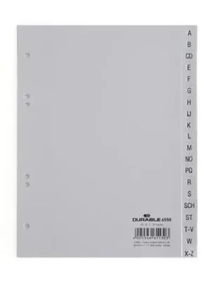 Omezená Nabídka Rejstříky, šedá, A5, PP, A-Z, 20 ks / balení, DURABLE 655010 OFERTA office vše pro kancelář