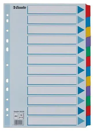 Pouze Dnes Zesílené rejstříky "Mylar", mix barev, karton, A4, 12 dílů, ESSELTE OFERTA office vše pro kancelář
