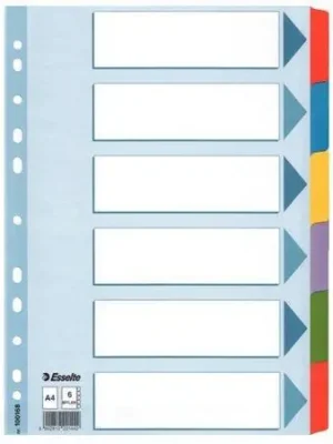 Zesílené rejstříky "Mylar", mix barev, karton, A4, 6 dílů, ESSELTE OFERTA office vše pro kancelář Nová Kolekce