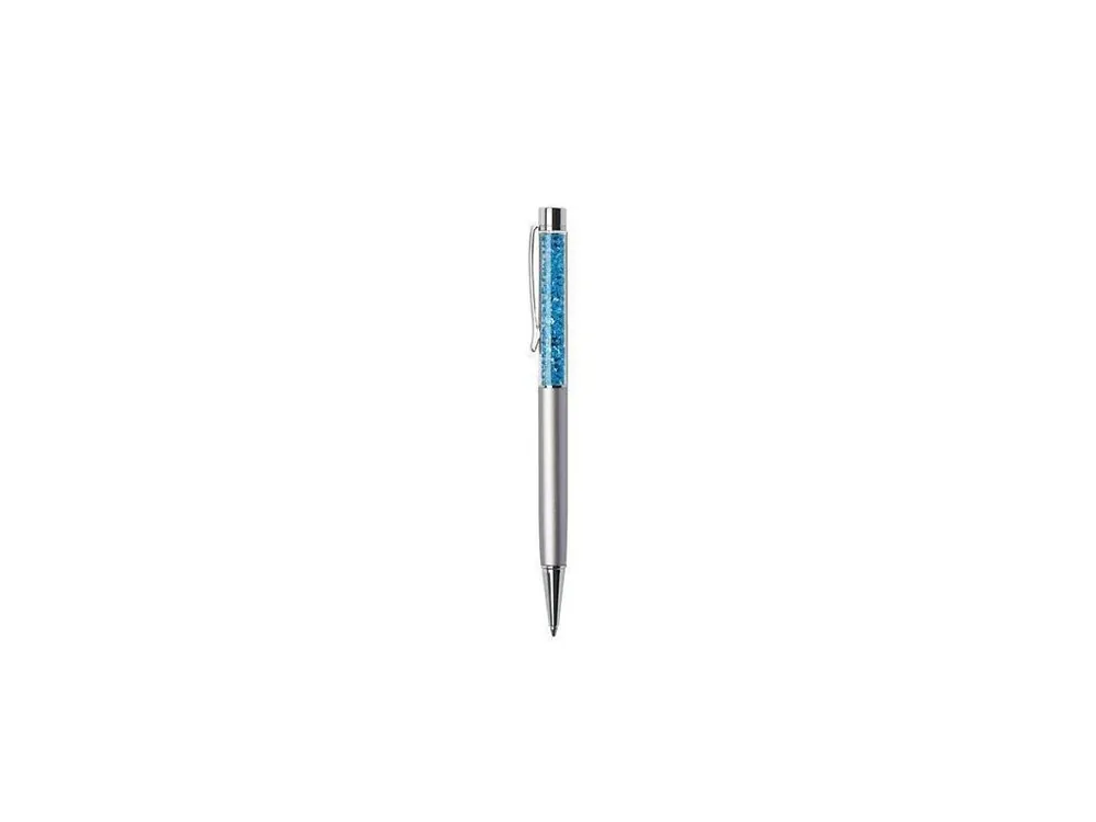 Kuličkové pero SWAROVSKI® Crystals, stříbrná, modré krystaly v horní části pera, 14 cm, ART CRYSTELL - Toppapír Tovární Cena
