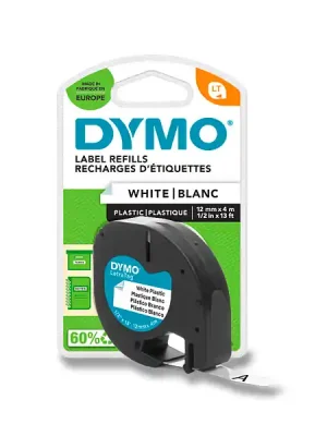Autentický Dymo Letratag S0721660 - originální plastová páska - bílá, 12 mm x 4 m