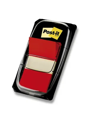 Autentický 3M Post-it - popisovatelná záložka - 25,4×43,2 mm, 50 ks, červená