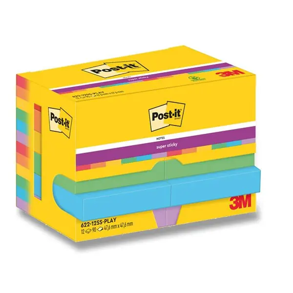 3M Post-it - silně lepicí bloček - 47,6 x 47,6 mm, 12 x 90 l., Playful Must-Have