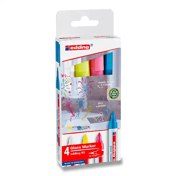 Objednat Nyní Edding Glass Board Marker 95 - popisovač na sklo - sada 4 ks s bílou