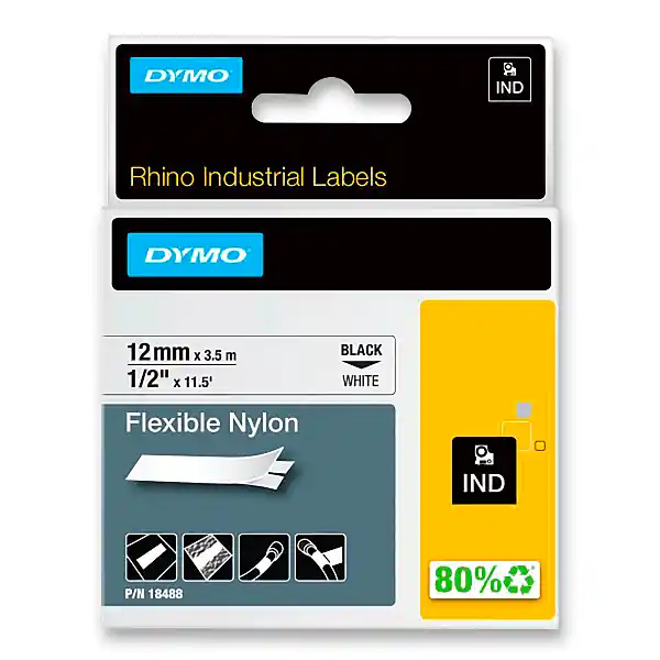 Poslední Šance Dymo Rhino 18488 - originální nylonová flexibilní páska - černo-bílá, 12 mm x 3,5 m