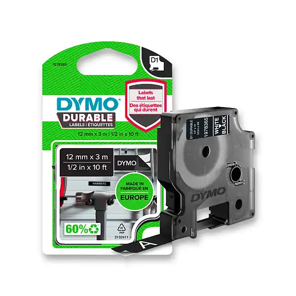 Dymo D1 1978365 - originální vinylová páska - bílo-černá, 12 mm × 3 m Novinka