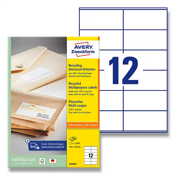 Horká Nabídka Avery Zweckform - univerzální etikety - 105,0 x 48,0 mm, 1200 etiket, recyklované