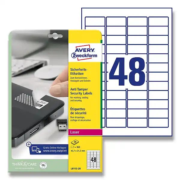 Sezónní Sleva Avery Zweckform - Etikety s ochranou proti manipulaci - 45,7 x 21,2 mm, 960 etiket
