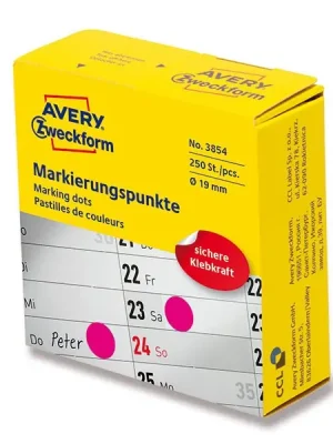 Akce Avery Zweckform - pernamentní kulaté etikety na roli - 19 mm, 250 etiket, růžová