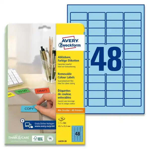 Avery Zweckform - nepermanentní etikety - 45,7 x 21,2 mm, 960 etiket, modré Ihned K Objednání
