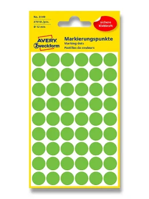 Akce Avery Zweckform - kulaté etikety - průměr 12 mm, 270 etiket, zelené neon