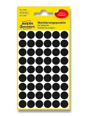 Avery Zweckform - kulaté etikety - průměr 12 mm, 270 etiket, černé Dokud Zásoby Vydrží