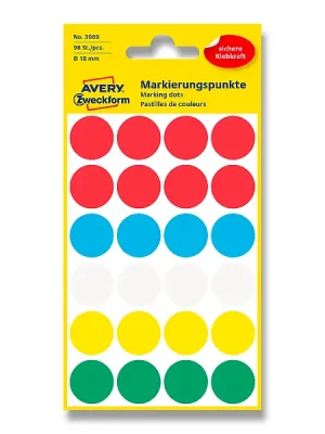 Autentický Avery Zweckform - kulaté etikety - průměr 18 mm, 96 etiket, mix barev