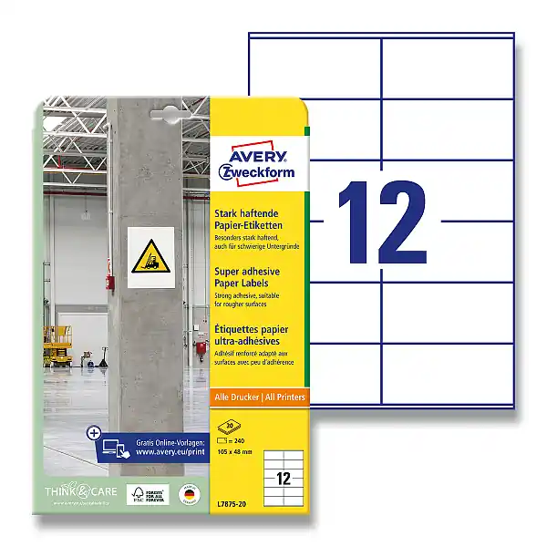 Avery Zweckform - etikety s vysokou lepivostí - 105 × 48 mm, 240 etiket Jen Po Omezenou Doba