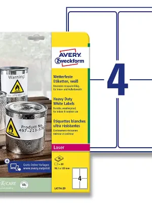 Akční Cena Avery Zweckform - samolepicí bílé PET etikety - 99,1×139,0 mm, 80 etiket