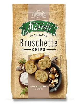 Akční Cena Maretti Bruschette Chips - pečené krekry - houby a smetana, 140 g